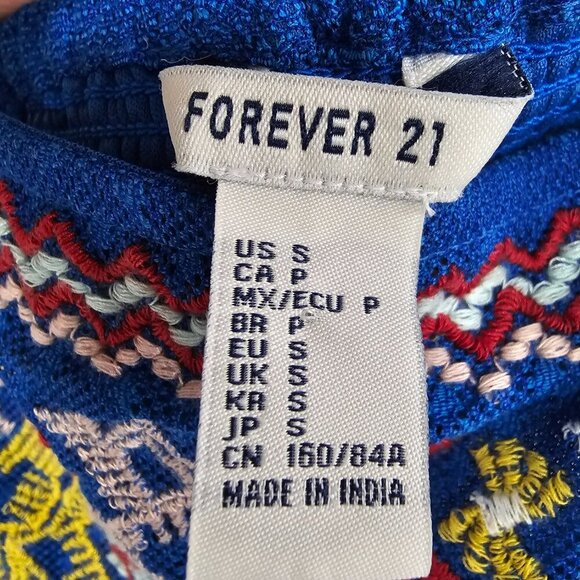 Forever 21 Blue Red Embroidered Boho Cropped Tank Top Festival Hippie S - Picture 9 of 10